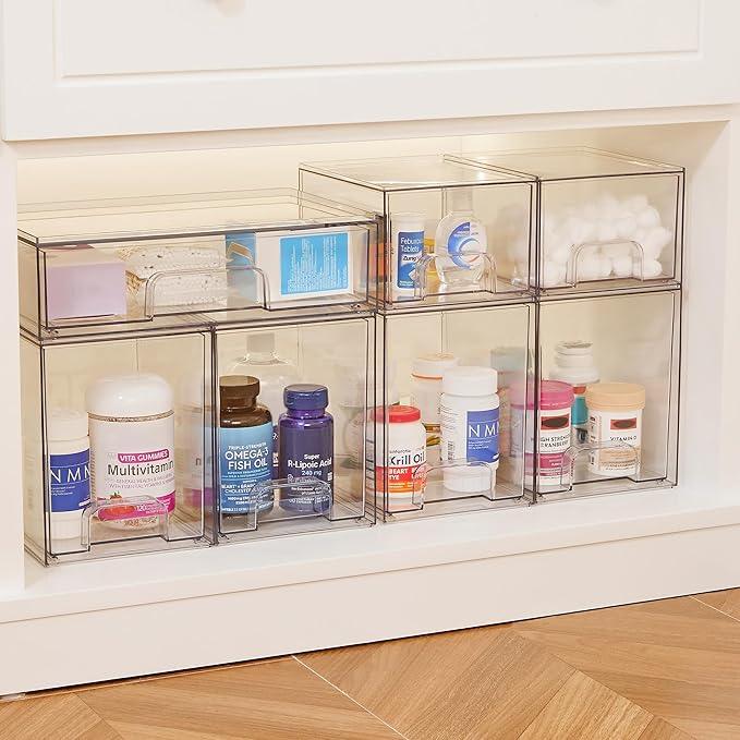 Vtopmart Clear Stackable Storage Drawers Set of 4, Plastic Organizer Bins for Makeup, Cosmetics, Beauty Supplies,Ideal for Vanity, Bathroom,Cabinet,Pantry Organization - ModernBath