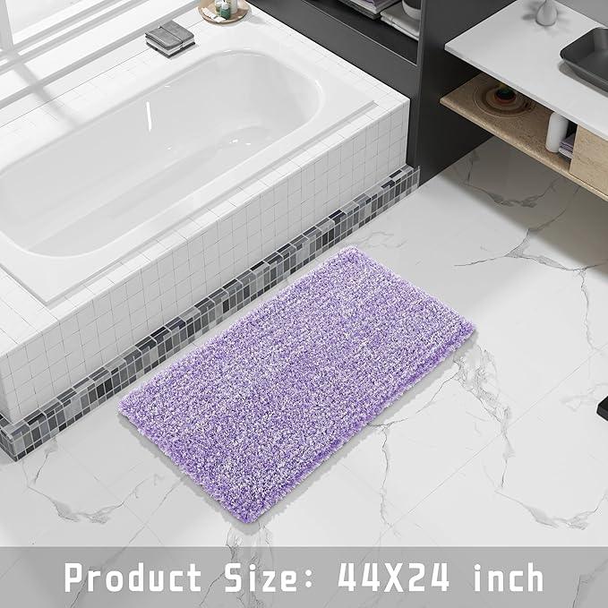 Yimobra Luxury Bathroom Rugs, Fluffy Bath Mats, Non Slip, Water Absorbent Microfiber, Machine Washable, Plush Runner Carpet Shower Rugs, Thick Matts for Bathroom Floor&Tub, 44"x 24", Purple and White - ModernBath