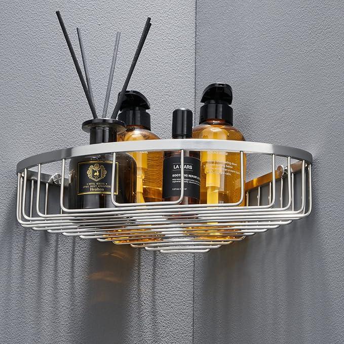Segistan Bathroom Corner Shower Caddy Organizer, Corner-Hollow Design, SUS304 Stainless Steel Heavy Duty Rust-Proof Bathroom Shelf Organizer Holder, Wall Mounted Storage Rack, Brushed Nickel - ModernBath