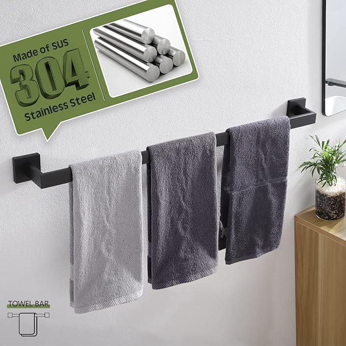 KOKOSIRI 36-Inch Single Towel Bar, Bathroom Kitchen Towel Holder, Wall Mounted SUS304 Stainless Steel Towel Rack, Matte Black, B4003BK-L36 - ModernBath