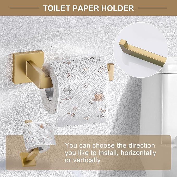 TQKAG 6-Piece Bathroom Towel Bar Sets Brushed Gold 23.6 inch Towel Bar Stainless Steel Towel Ring Coat Hook and Toilet Paper Holder Bathroom Hardware Set Wall Mounted Bathroom Accessories Kit - ModernBath