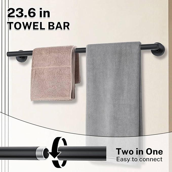 10 Pieces Towel Bar Set Matte Black Bathroom Hardware Set Includes 23.6 Inch Towel Bar,Stainless Steel Towel Holder-Towel Racks Set Wall-Mounted Bathroom Accessory Set - ModernBath