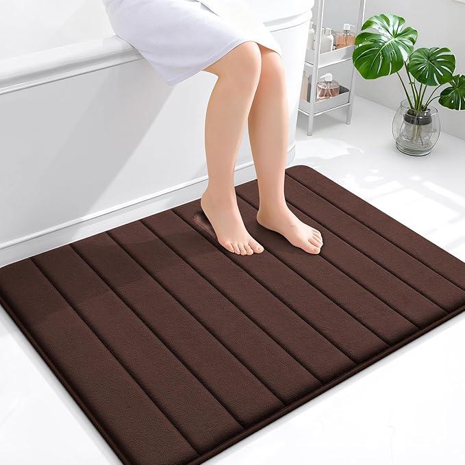 OLANLY Memory Foam Bath Mat 40x32, Super Soft Absorbent Bathroom Rugs, Quick Dry, Machine Washable Shower Floor Rugs, Bathmat Carpet, Bathroom Home Decor Accessories, Brown - ModernBath