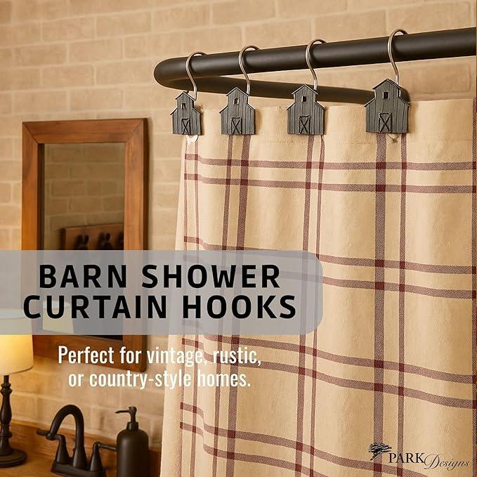 Park Designs Antique Farmhouse Barn Shower Curtain Hooks | Rustic Decorative Shower Curtain Rings Set of 12 | Resin & Stainless Steel Bathroom Shower Hooks | Vintage Country Bathroom Decor - ModernBath