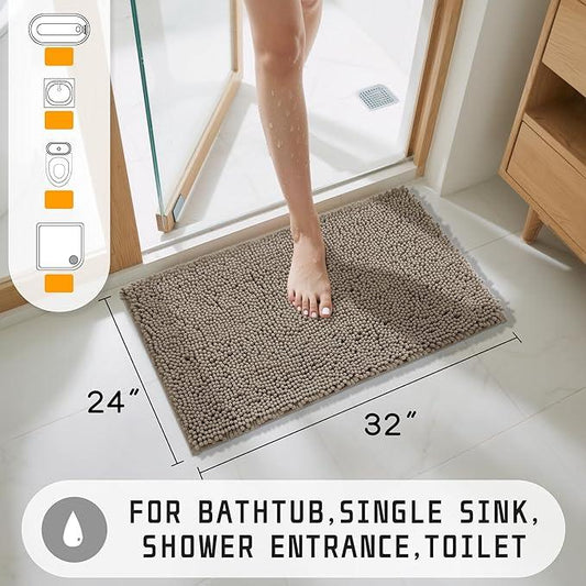 Yimobra Washable Bathroom Rugs, Super Soft & Absorbent Chenille Bath Mat for Floor & Carpet, Quick Dry Non Slip Bath Mat for Tub Shower, 32"x20",Camel - ModernBath