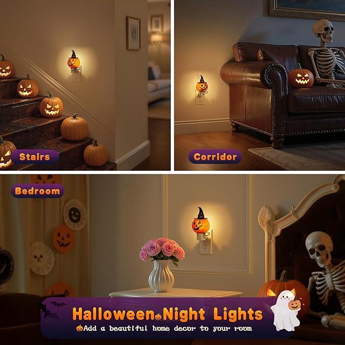 JandCase Halloween Night Light, 3000K Night Lights Plug into Wall,Cute & Funny Pumpkin Night Light for Kids,Plug in Pumpkin Nightlight with 360° Rotatable for Halloween Party Decor,1 Pack - ModernBath