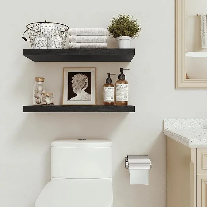 Vivelove Black Floating Shelves for Wall Mounted, 24 inchs x 9.1” Deep x 1.6” Thick Wall Shelves for Bedroom, Living Room, Bathroom，Kitchen, Office, Home Decor Shelf with Invisible Bracket - Set of 2 - ModernBath