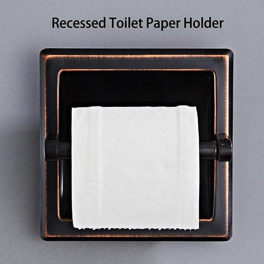 Oil Rubbed Bronze Recessed Toilet Paper Holder,Pivoting Toilet Tissue Holder,Made of SUS304 Stainless Steel, in Wall Toilet Paper Holder with Bracket - ModernBath