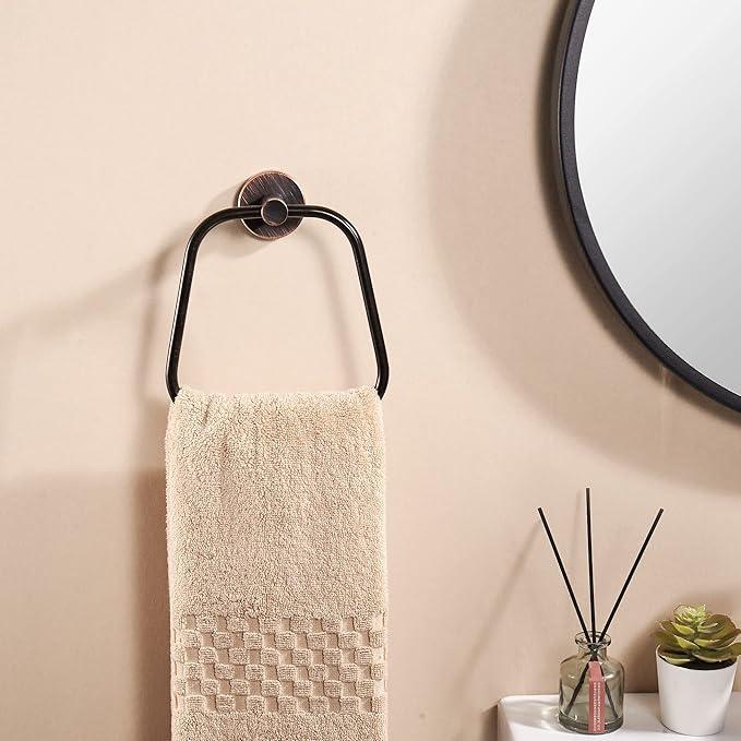 Bronze Hand Towel Holder, Bathroom Towel Ring Oil Rubbed, Bath Hand Towel Hangers Wall Mounted Farmhouse Rustic ORB Stainless Steel Trapezoid - ModernBath