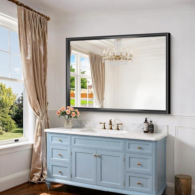 CIVENO Black Bathroom Mirror, 36x48 Inch Large Rectangle Mirror, 0.6" Thickened Deep Frame Mirrors for Wall Over Sink, Brushed, Shatterproof Tempered Glass, Antirust, Horizontally or Vertically - ModernBath