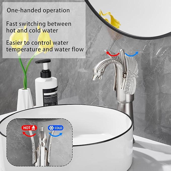 GGStudy Brushed Nickel Swan Shape Single Handle 1Hole Bathroom Vessel Sink Faucet Deck Mount Lavatory Sink Faucet - ModernBath