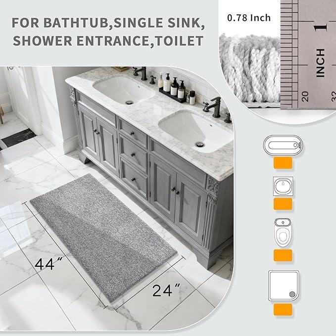 Yimobra Long Bathroom Rug Non Slip Washable, Soft Absorbent Microfiber Bath Mat, Dual-Tone Decor Rug with Rubber Backing for Bathroom Floor Tub and Shower,44x24,Home Essentials,Grey and White - ModernBath