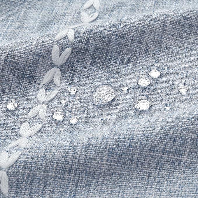 MitoVilla No Hooks Required Boho Farmhouse Shower Curtain with Snap-in Liner, Cotton Linen Fabric Shower Curtains with Tassels for Rustic Neutral Bathroom Decor, Blue, 72 x 74 - ModernBath