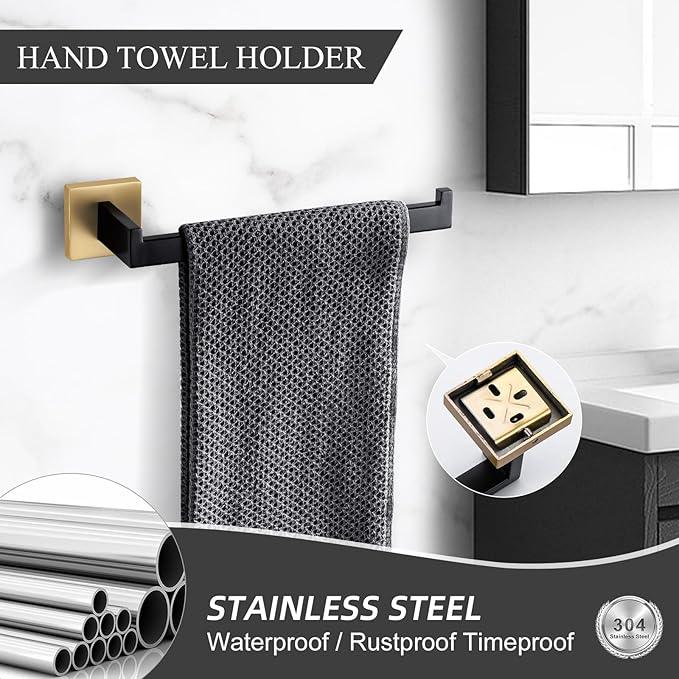TURS 4-Piece Bathroom Hardware Set Black and Brushed Gold Towel Bar Holder Set Stainless Steel Bathroom Accessory Set Wall Mounted - ModernBath