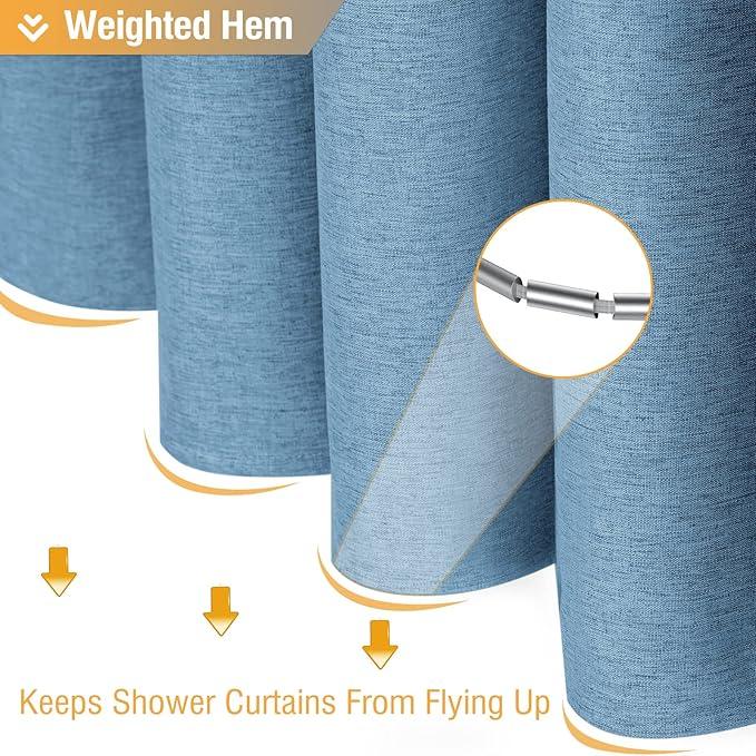 BTTN Blue Fabric Shower Curtain, Linen Textured Heavy Duty Waterproof Cloth Shower Curtain Set with 12 Plastic Hooks, Simple Hotel Luxury Decorative Shower Curtain for Bathroom, 72x72, Moonlight Blue - ModernBath