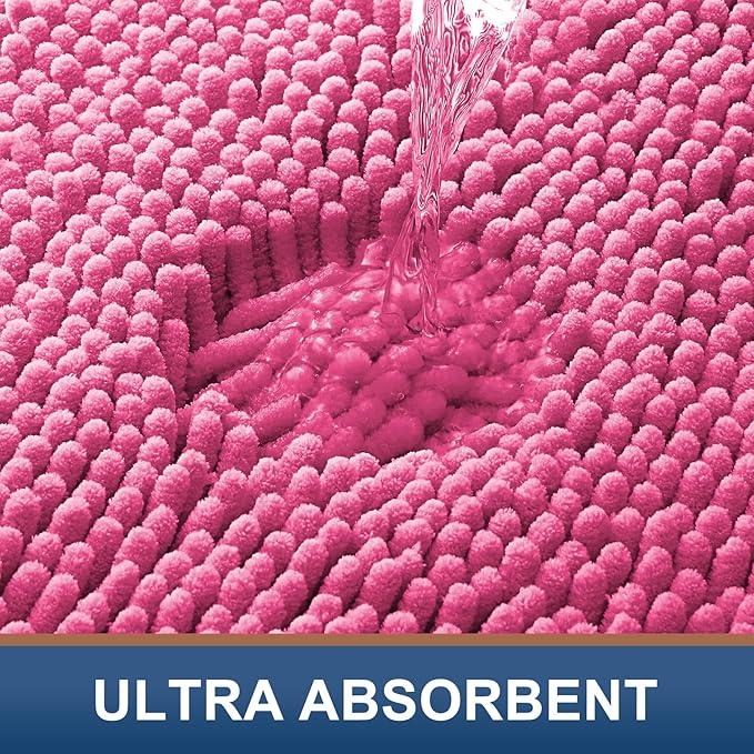Smiry Luxury Chenille Bathroom Rugs 24x16, Extra Soft and Absorbent Shaggy Bath Mat, Machine Washable, Non-Slip Plush Carpet Runner for Tub, Shower, and Floor, Home Decor Accessories, Hot Pink - ModernBath