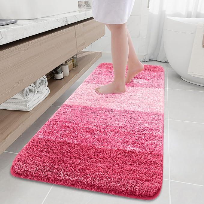 Arotive Microfiber Bathroom Rugs, Shaggy Soft and Absorbent Bath Rug, Non-Slip, Thick Plush Machine Washable Dry Bath Mats for Bathroom, Tub and Shower, 70x24, Pink, Rectangular - ModernBath