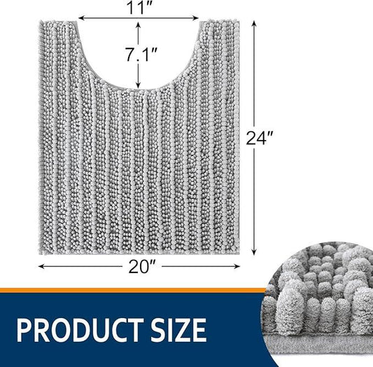 Smiry Bathroom Toilet Rugs U Shaped 24x20, Extra Soft Absorbent Non Slip Rubber Backing Chenille Contour Bath Rugs for Toilet, Machine Washable Contoured Bath Mats, Light Grey - ModernBath