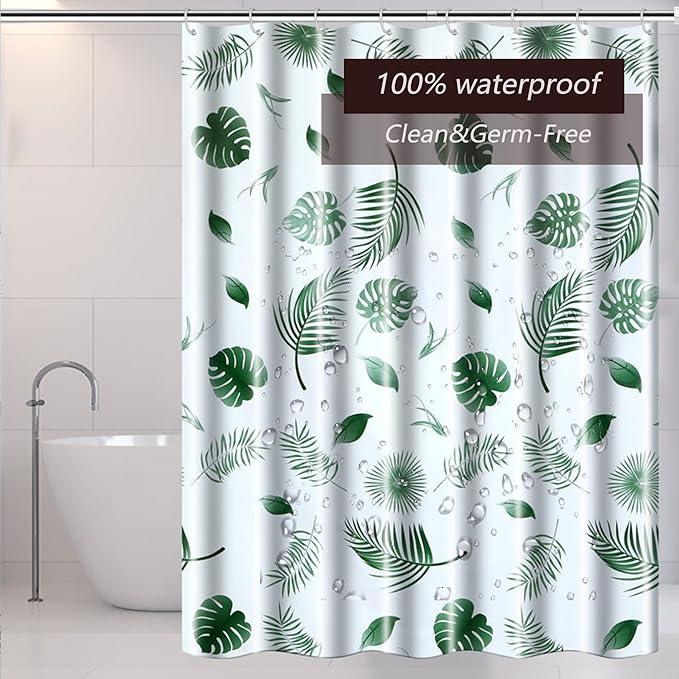 TIKABC Shower Curtain Liner, 4G PEVA Green Leaf Shower Liner, Plastic Waterproof Shower Curtains, 72x72 inch with Grommet Holes 3 Magnetic Weights - ModernBath