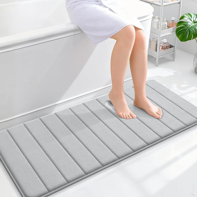 OLANLY Memory Foam Long Bathroom Rugs Runner 47x20, Super Soft Absorbent Bath Mat, Quick Dry, Machine Washable Shower Floor Rugs, Bathmat Carpet, Bathroom Home Decor Accessories, Light Gray - ModernBath