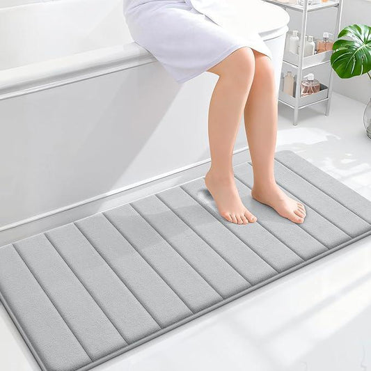 OLANLY Memory Foam Long Bathroom Rugs Runner 47x20, Super Soft Absorbent Bath Mat, Quick Dry, Machine Washable Shower Floor Rugs, Bathmat Carpet, Bathroom Home Decor Accessories, Light Gray - ModernBath