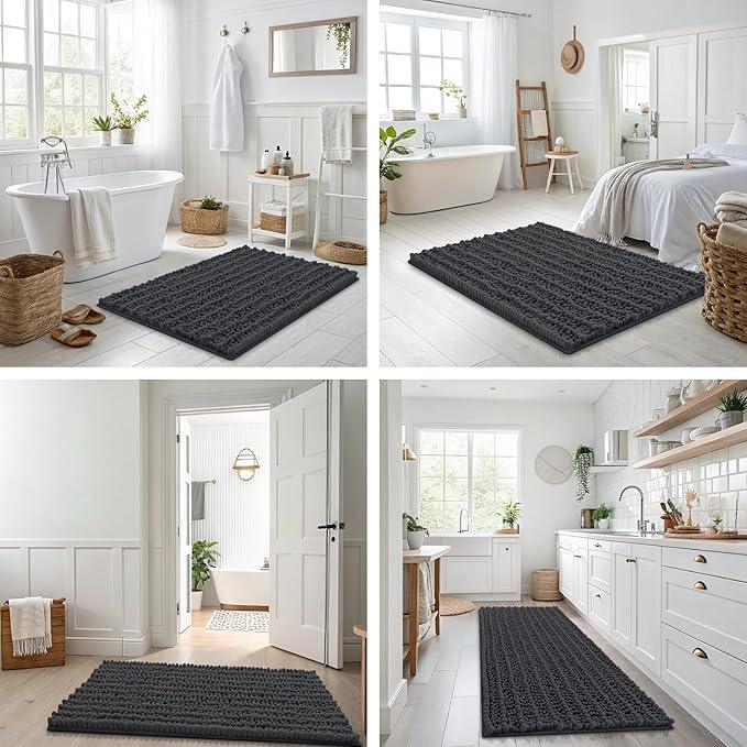 Smiry Bathroom Rugs Mat 48x32, Extra Soft Absorbent Chenille Bath Rugs, Non Slip Rubber Backing Machine Washable Quick Dry Bath Mats for Bathroom Floor, Tub, Shower, Home Decor Accessories, Dark Grey - ModernBath