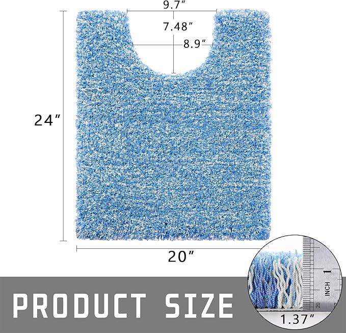 Yimobra Toilet Rugs U Shaped Washable 24x20, Ultra Soft and Water Absorbent Bath Mats, Non Slip Fluffy Shaggy Luxury Microfiber Contour Bath Rugs for Toilet, Dry Quick, Blue and White - ModernBath