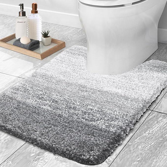 OLANLY Luxury Toilet Rugs U-Shaped 24x20, Extra Soft and Absorbent Microfiber Bathroom Rugs, Non-Slip Plush Shaggy Bath Mat, Machine Wash Dry, Contour Bathroom Mats for Toilet Base, Light Grey - ModernBath