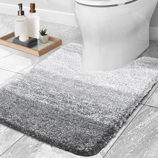 OLANLY Luxury Toilet Rugs U-Shaped 24x20, Extra Soft and Absorbent Microfiber Bathroom Rugs, Non-Slip Plush Shaggy Bath Mat, Machine Wash Dry, Contour Bathroom Mats for Toilet Base, Light Grey - ModernBath