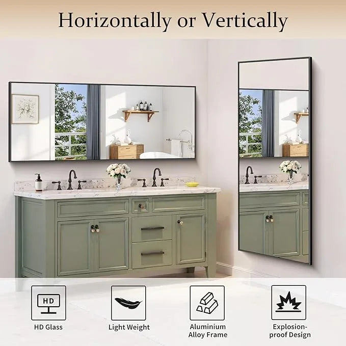 COFENY Black Bathroom Mirror for Wall, 24x60 Inch Rectangle Mirror with Metal Frame, Modern Vanity Mirrors for Bathroom Living Room, Entryway Hangs Horizontal or Vertical - ModernBath