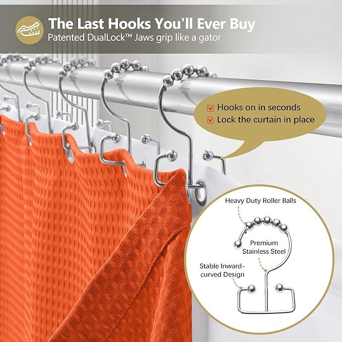 Luxury 3 in 1 Shower Curtain Set 3D Textured Waffle Weave Bathroom Curtain with Waterproof SGS Certified Fabric Liner & 12 Anti-Fall Stainless Steel Hooks, Machine Washable 72"x72" (Orange) - ModernBath