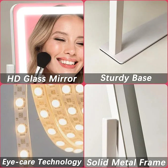 ROLOVE Vanity Mirror with Lights, 12.6"×15" LED Makeup Mirror, Lighted Makeup Mirror with Lights, Smart Touch Control Dimmable 3 Modes Light, Lighted Up Mirror for Makeup Desk, Bedroom, Dressing Room - ModernBath