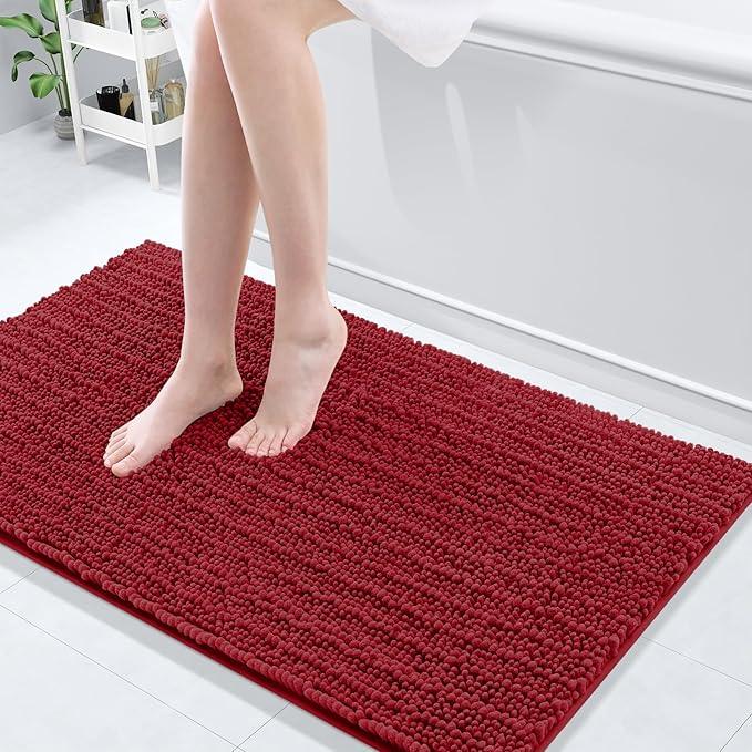Arotive Luxury Chenille Bathroom Rug Mat, Extra Soft Thick Absorbent Shaggy Bath Rugs, Non-Slip Machine Wash Dry, Plush Bath Mats for Bathroom, Shower and Tub, 44x24, Red - ModernBath