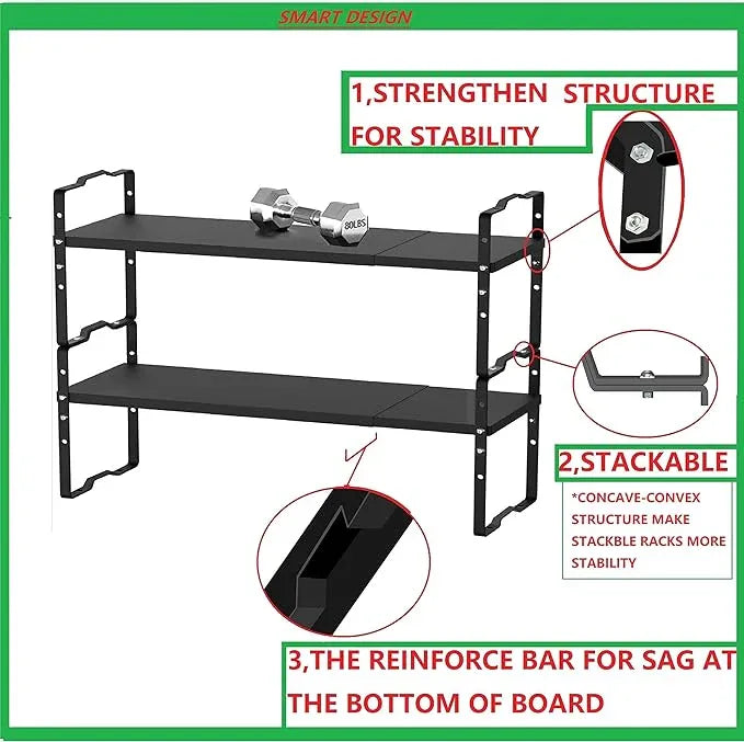 Jojocross Expandable Shelf for Cabinet Organizer Adjustable Stackable Spice Rack at Kitchen and Bathroom More, Counter Countertop Cupboard Organization Pantry Storage(LARGE/1PACK/BLACK) - ModernBath