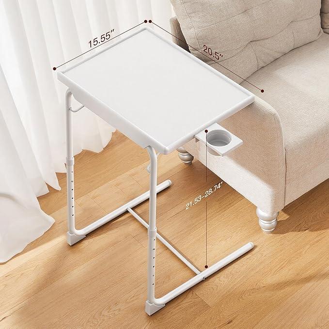 HUANUO Adjustable TV Tray Table - TV Dinner Tray on Bed & Sofa, Comfortable Folding Table with 6 Height & 3 Tilt Angle Adjustments (White) - ModernBath