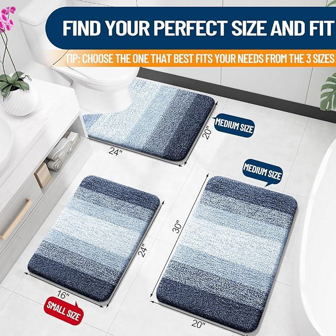 OLANLY Bathroom Rugs Mat 24x16, Extra Soft Absorbent Microfiber Bath Rugs, Rubber Backing, Quick Dry, Machine Washable Bath Mats for Bathroom Floor, Tub and Shower, Home Decor Accessories, Navy Blue - ModernBath