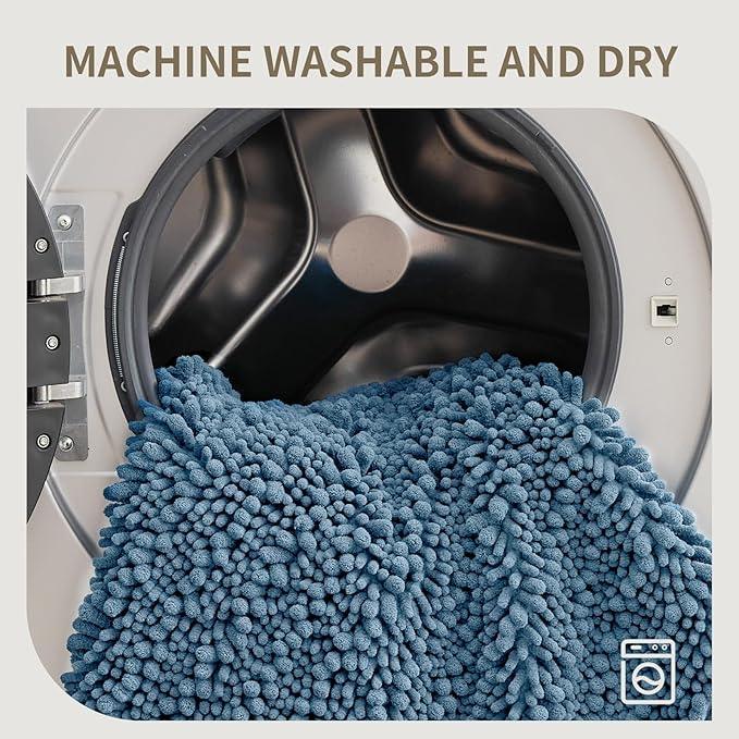 Ruggnovea Chenille Bathroom Rugs Non Slip Washable 60x24, Extra Thick Soft Absorbent Chenille Bath Mat, Non-Slip Barrier Backing, Quick Dry Machine Washable Bath Mats Tub, Shower,Floor/Sink,Blue - ModernBath