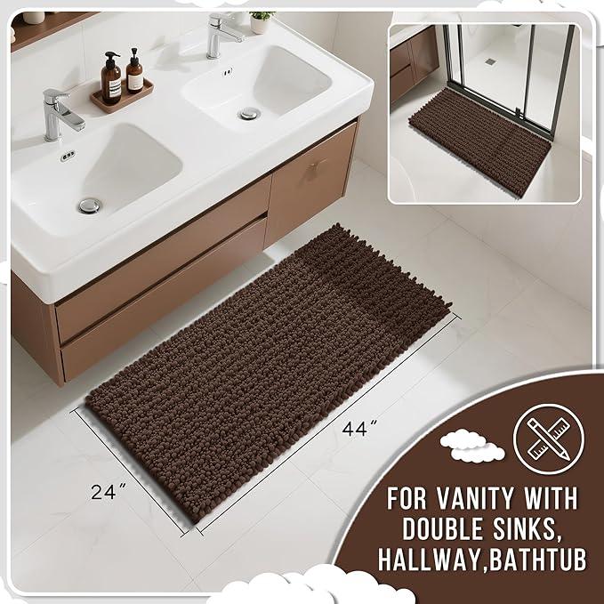 Yimobra Long Bathroom Rugs Non Slip Washable 44x24 Inch - Ultra Soft Absorbent Chenille Bath Mat, Quick Dry Shaggy Floor Carpet for Tub Shower, Brown Home Decor Accessories - ModernBath