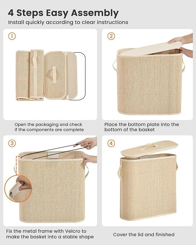 Bamboo Toilet Paper Storage Basket with Lid & Handle - 32L Large Capacity Handwoven Bathroom Organizer for 16 Rolls - Sturdy Stand Holder for Toilet Paper Organization, Light Natural - ModernBath