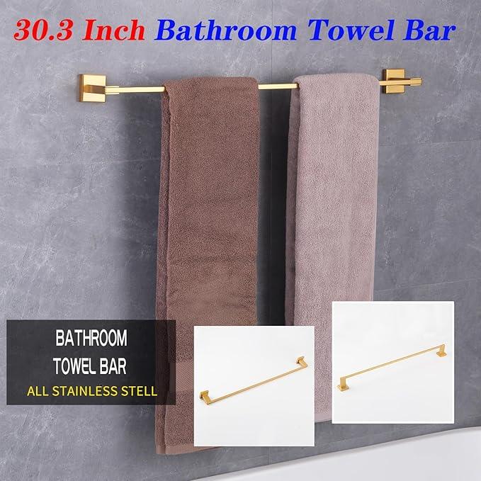 GERZWY 30-Inch Towel Bar, Gold Stainless Steel Bathroom Wall Mounted Towel Rail, Heavy Duty Hand Towel Holder JG1901A75-BE - ModernBath