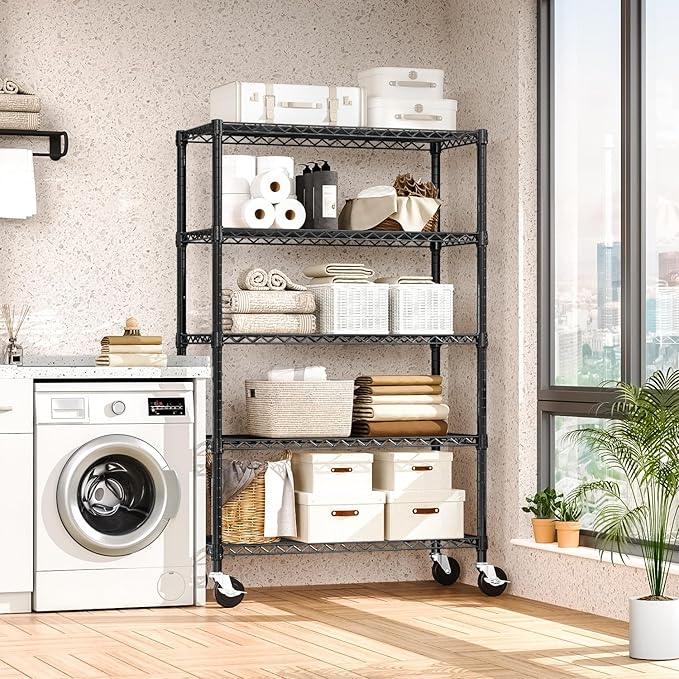5-Shelf Storage Shelves,Wire Shelving Heavy Duty Metal Storage Shelving Unit Adjustable Garage Shelving Rack Pantry Kitchen (Black, 5 Tier,17.7" D x 47.2" W x 76.7" H) - ModernBath