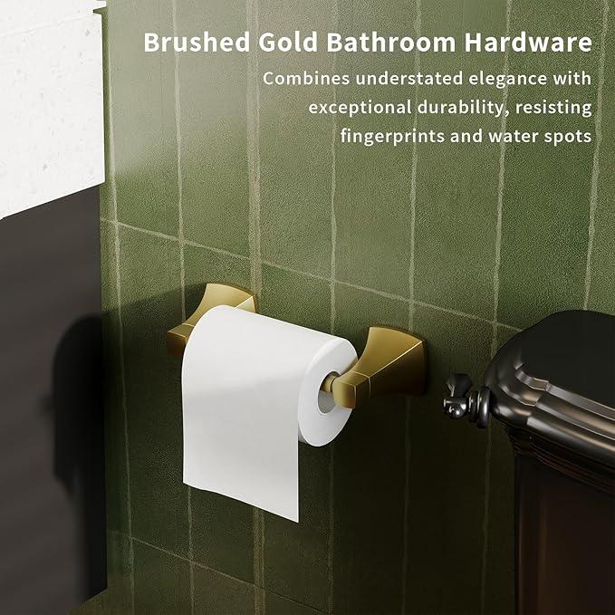 Toilet Paper Holder Wall Mount Brushed Gold Double Post Pivoting Tissue Roll Holder Stainless Steel and Zinc Alloy for Bathroom RV Commercial - ModernBath