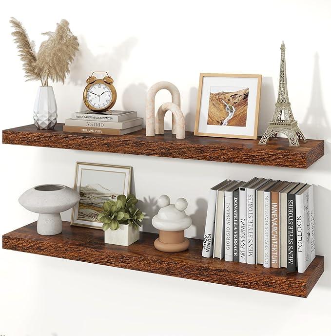 Floating Shelves for Wall, Wall Mounted Rustic Wood Shelves for Bathroom, Bedroom, Living Room, Kitchen, Hanging Shelf for Books/Storage/Room Decor (Brown, 40") - ModernBath