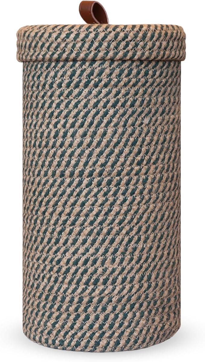 Handmade Cotton & Jute Toilet Paper Holder – Woven Toilet Paper Stand & Storage Basket with Lid, Freestanding Organizer for Bathroom, Fits 3 Rolls Green - ModernBath