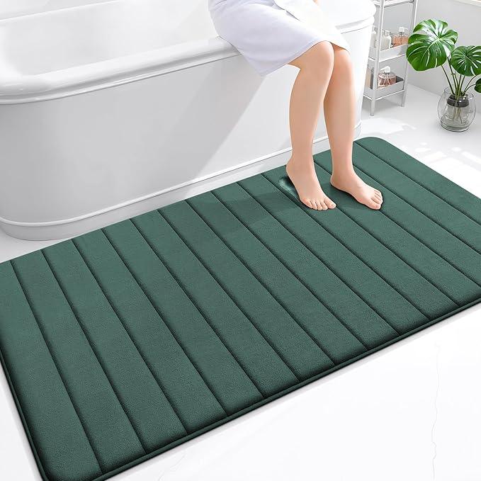 OLANLY Memory Foam Bath Mat 59x35, Super Soft Absorbent Bathroom Rugs, Quick Dry, Machine Washable Shower Floor Rugs, Bathmat Carpet, Bathroom Home Decor Accessories, Blackish Green - ModernBath