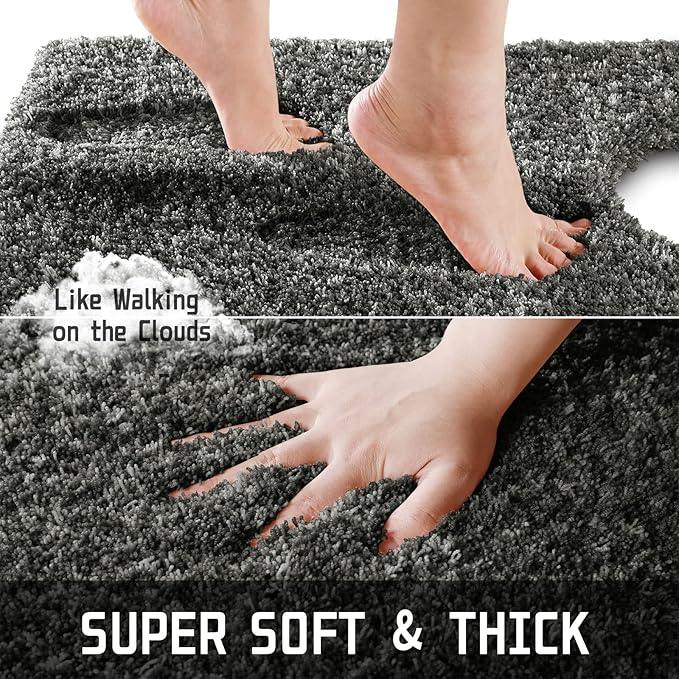 Yimobra Toilet Rugs U Shaped 24x20, Ultra Soft and Water Absorbent Bath Mats, Non Slip Fluffy Luxury Microfiber Contour Bath Rugs for Toilet, Dry Quick, Machine Washable, Light Gray and Black Gray - ModernBath