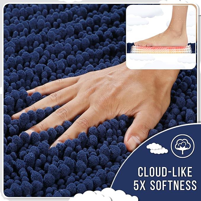 Yimobra Bathroom Rugs Non Slip Washable - Ultra Soft Absorbent Chenille Bath Mat, Quick Dry Shaggy Floor Carpet for Tub Shower, Navy Blue Home Decor Accessories, 24x17 Inch - ModernBath