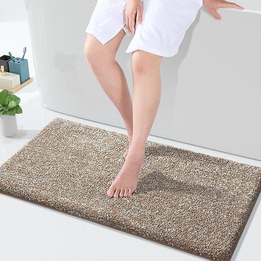 Yimobra Large Bathroom Rugs Non Slip Washable, Soft Absorbent Microfiber Bath Mat,Dual-Tone Decor Rug with Rubber Backing for Bathroom Floor,Tub and Shower,36x24,Home Essentials,Brown and White - ModernBath
