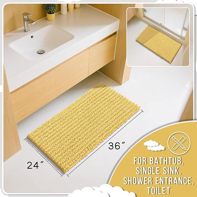 Yimobra Large Bathroom Rugs Non Slip Washable 36x24 Inch - Ultra Soft Absorbent Chenille Bath Mat, Quick Dry Shaggy Floor Carpet for Tub Shower, Yellow Home Decor Accessories - ModernBath