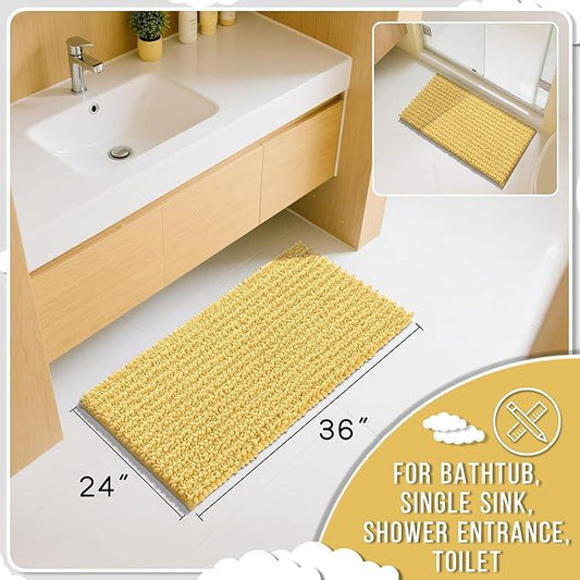 Yimobra Large Bathroom Rugs Non Slip Washable 36x24 Inch - Ultra Soft Absorbent Chenille Bath Mat, Quick Dry Shaggy Floor Carpet for Tub Shower, Yellow Home Decor Accessories - ModernBath